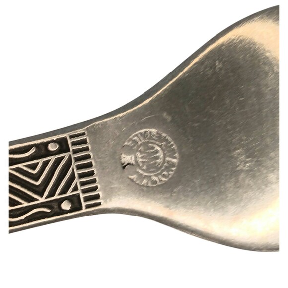 Wilton Armetale Pewter Serving Utensils Spoon & Fork Black & Silver Aztec Design - Picture 4 of 9